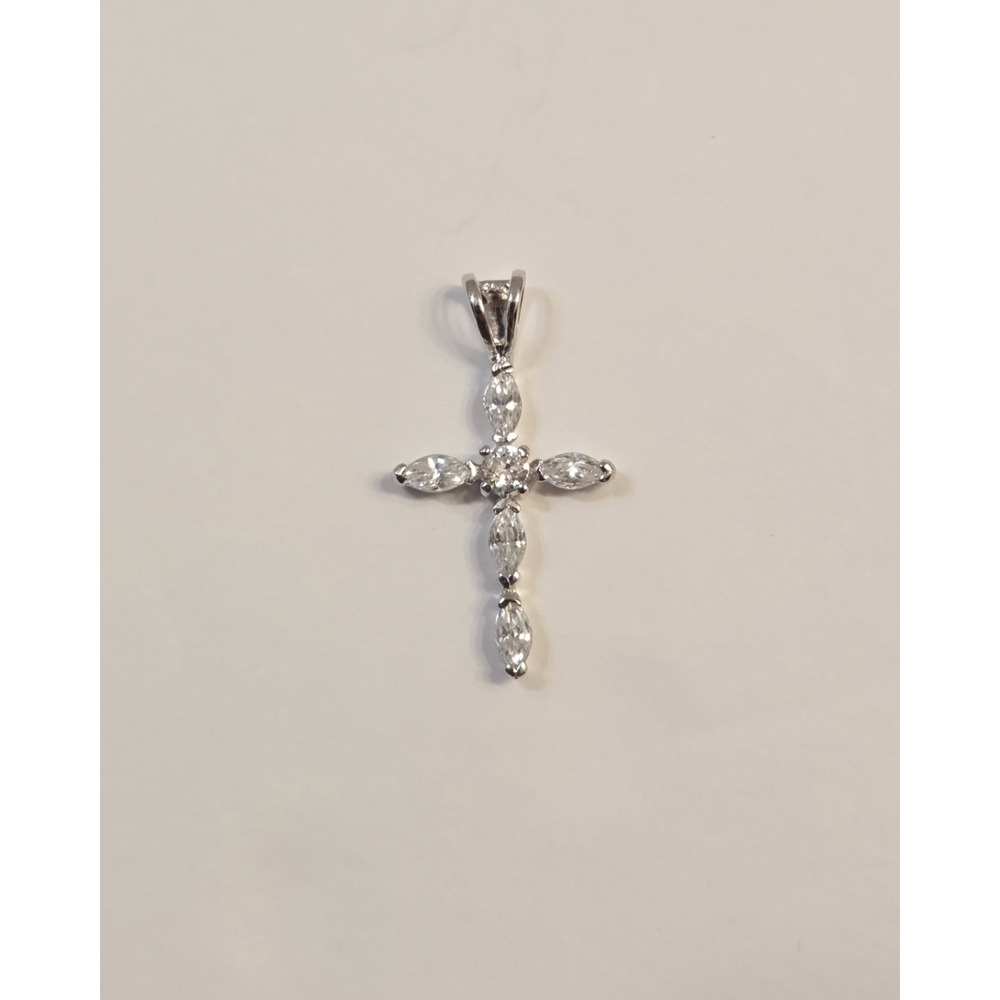Sterling Silver & Marquise Cut Stone Cross Pendant 925
